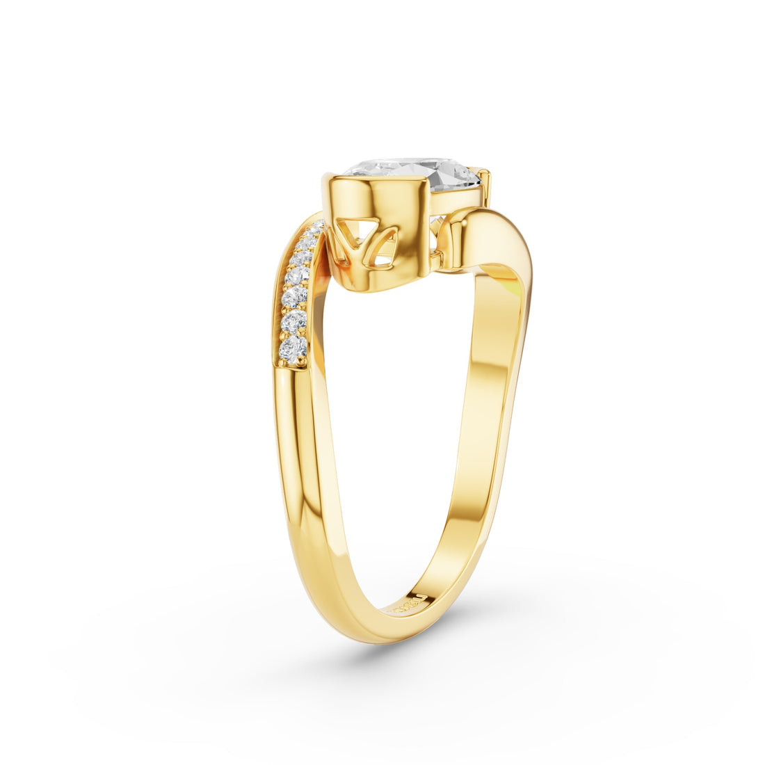 Oval Shaped Curved Half Pavé Band Engagement Ring
