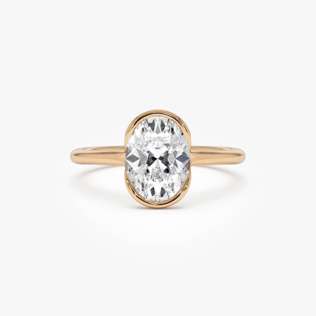 Oval Shaped Diamond Half Bezel Set Engagement Ring