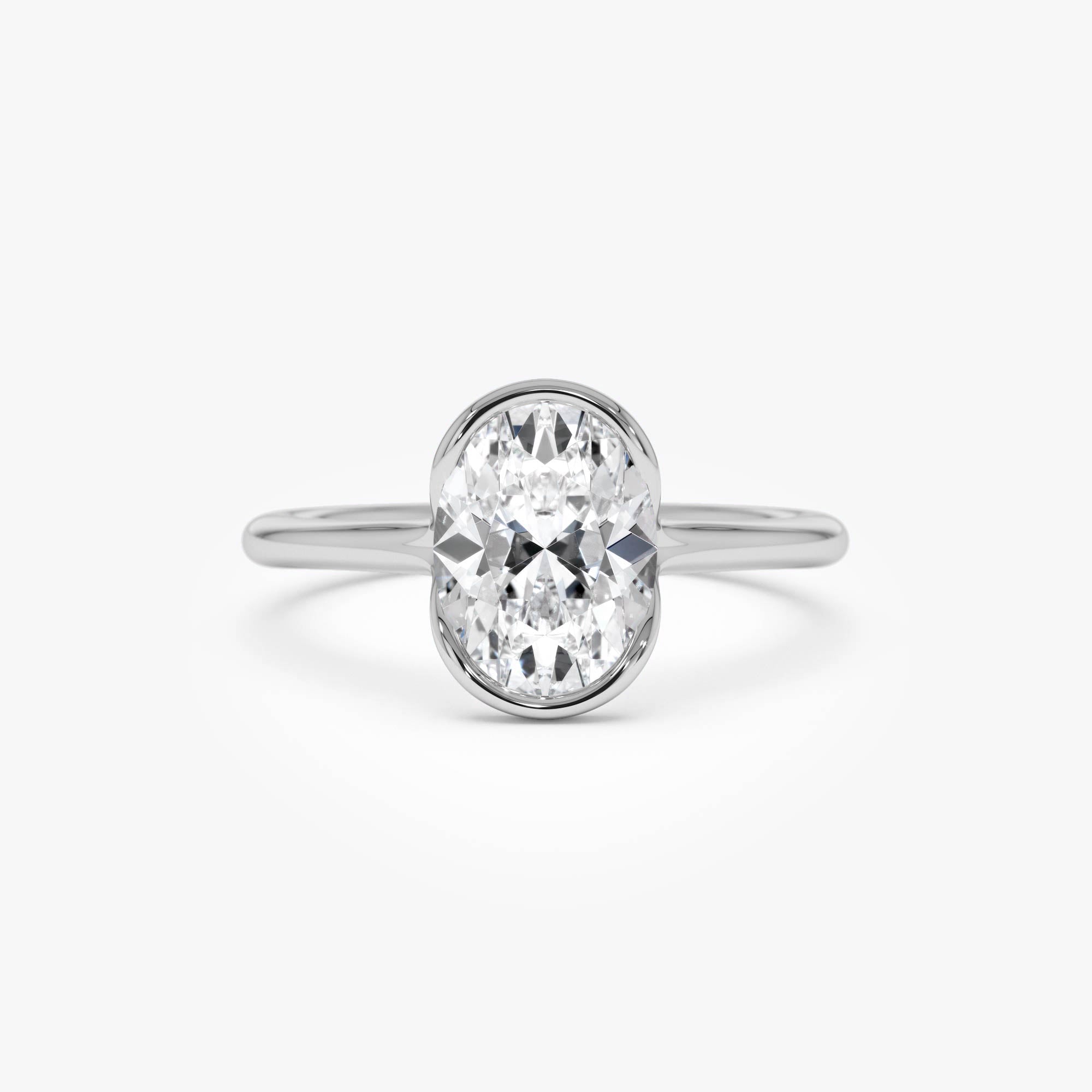 Oval Shaped Diamond Half Bezel Set Engagement Ring