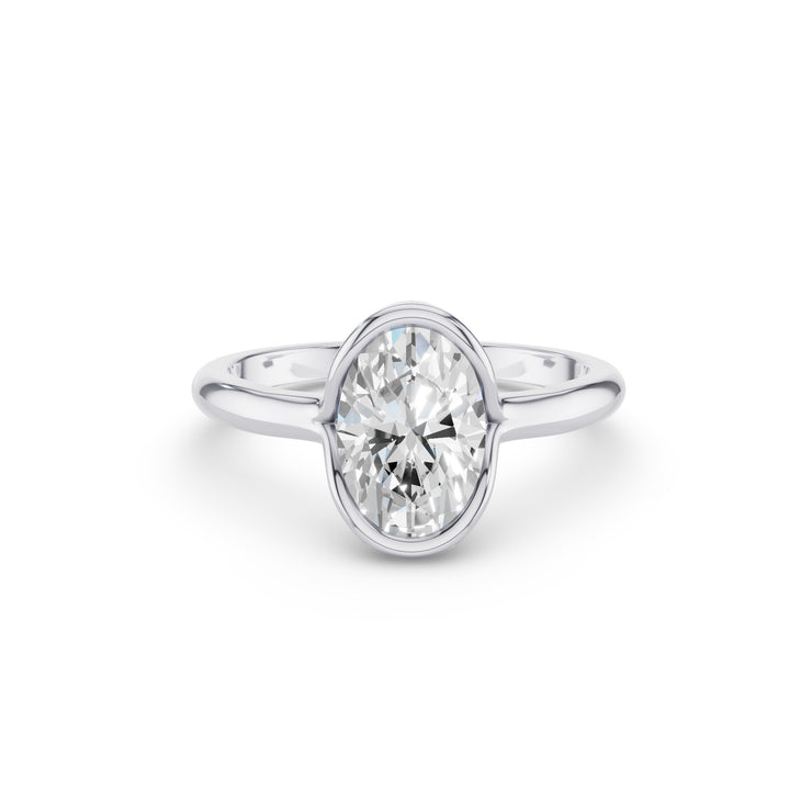 Oval Shaped Diamond Half Bezel Set Engagement Ring