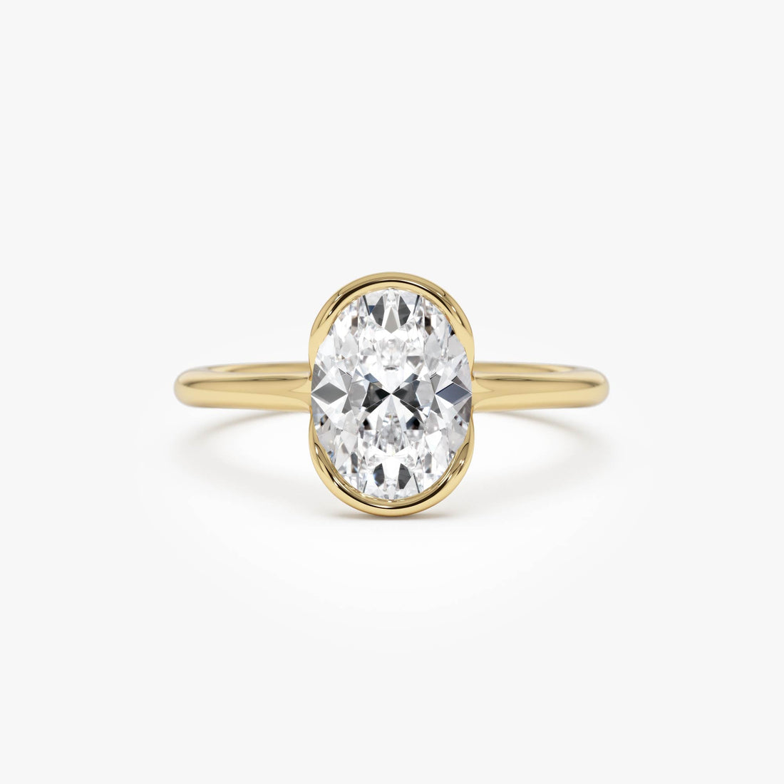 Oval Shaped Diamond Half Bezel Set Engagement Ring
