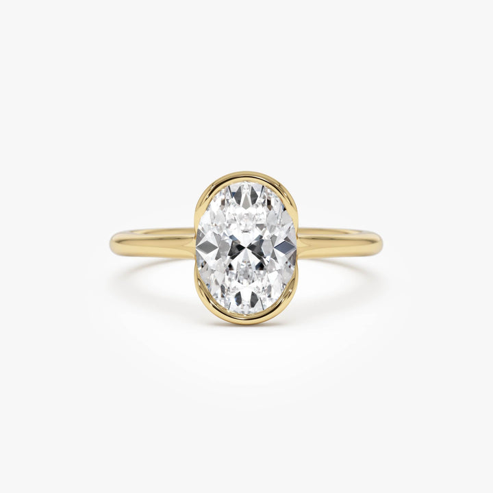 Oval Shaped Diamond Half Bezel Set Engagement Ring