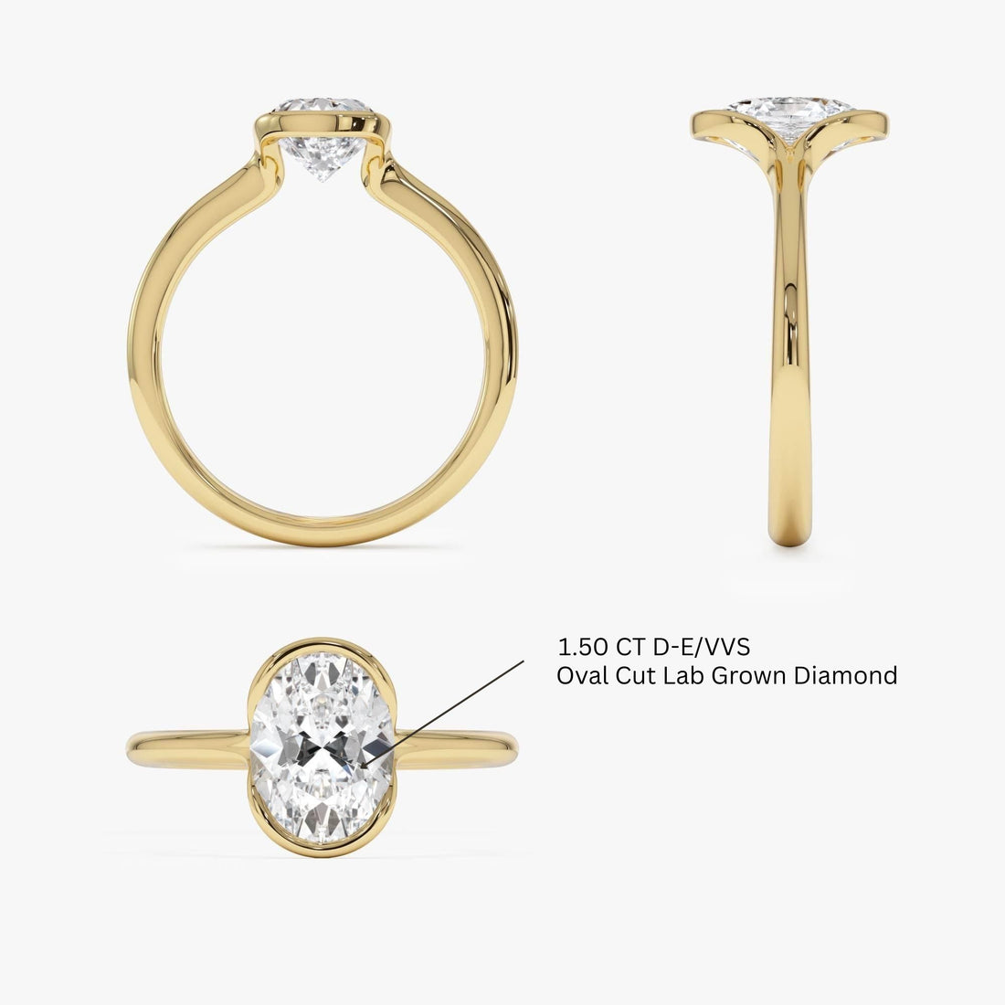 Oval Shaped Diamond Half Bezel Set Engagement Ring