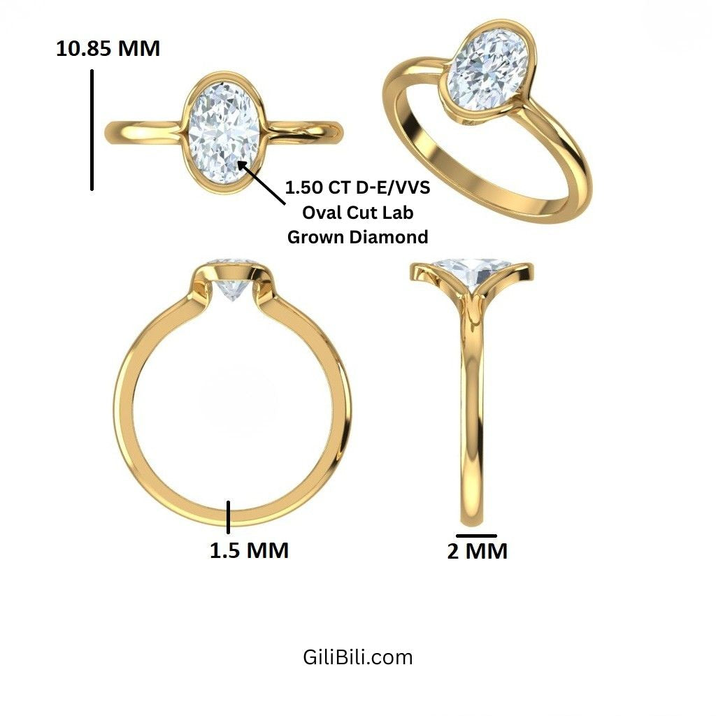 Oval Shaped Diamond Half Bezel Set Engagement Ring