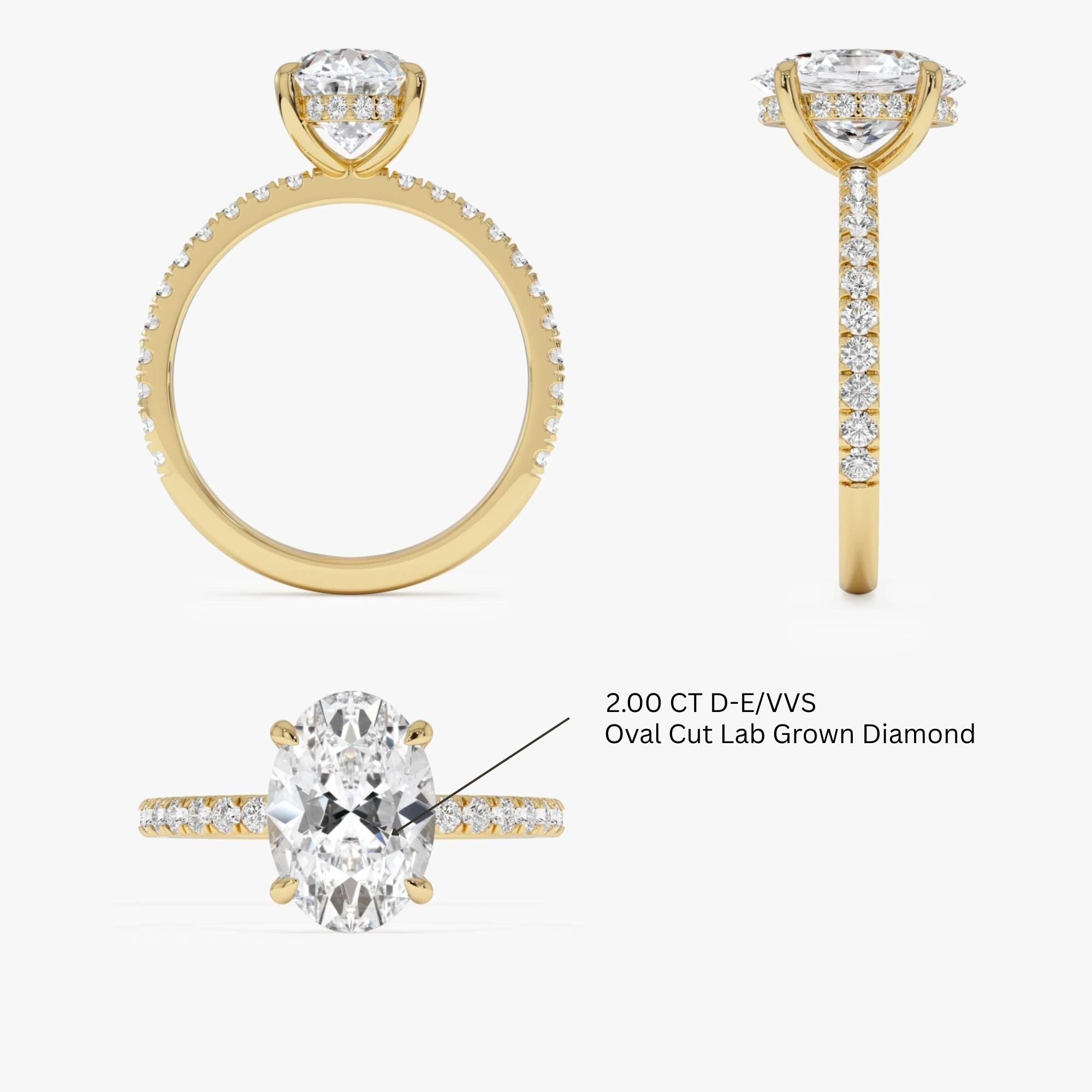 Oval Shaped Lab Grown Diamond Pave Setting with Hidden Halo