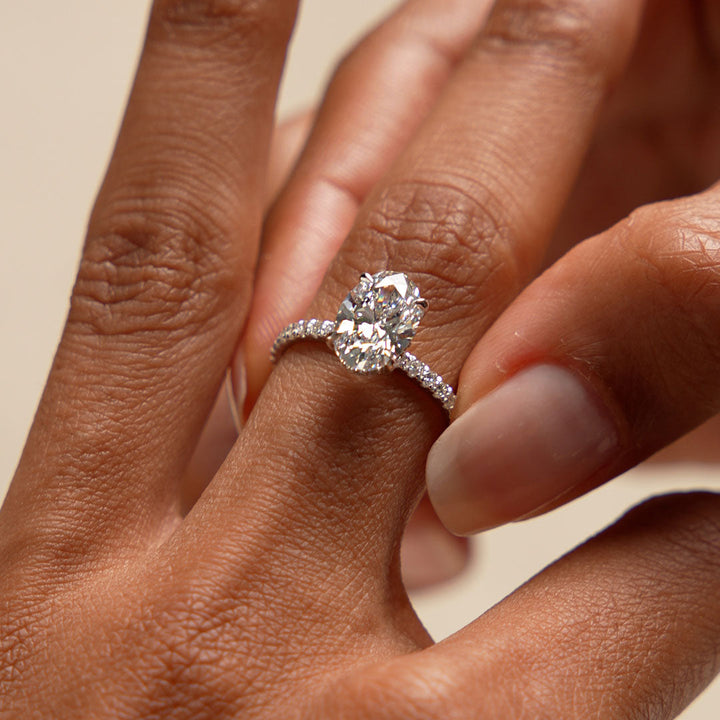 Oval Shaped Lab Grown Diamond Pave Setting with Hidden Halo