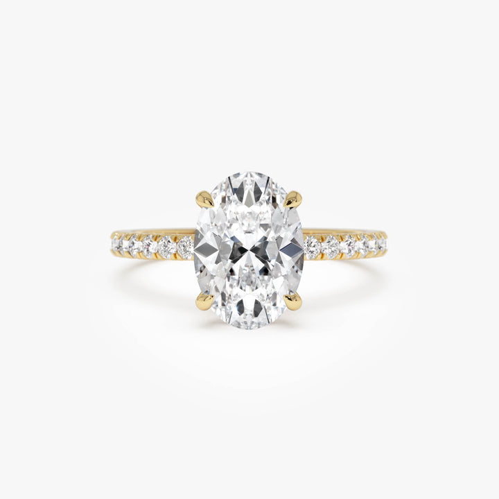 Oval Shaped Lab Grown Diamond Pave Setting with Hidden Halo