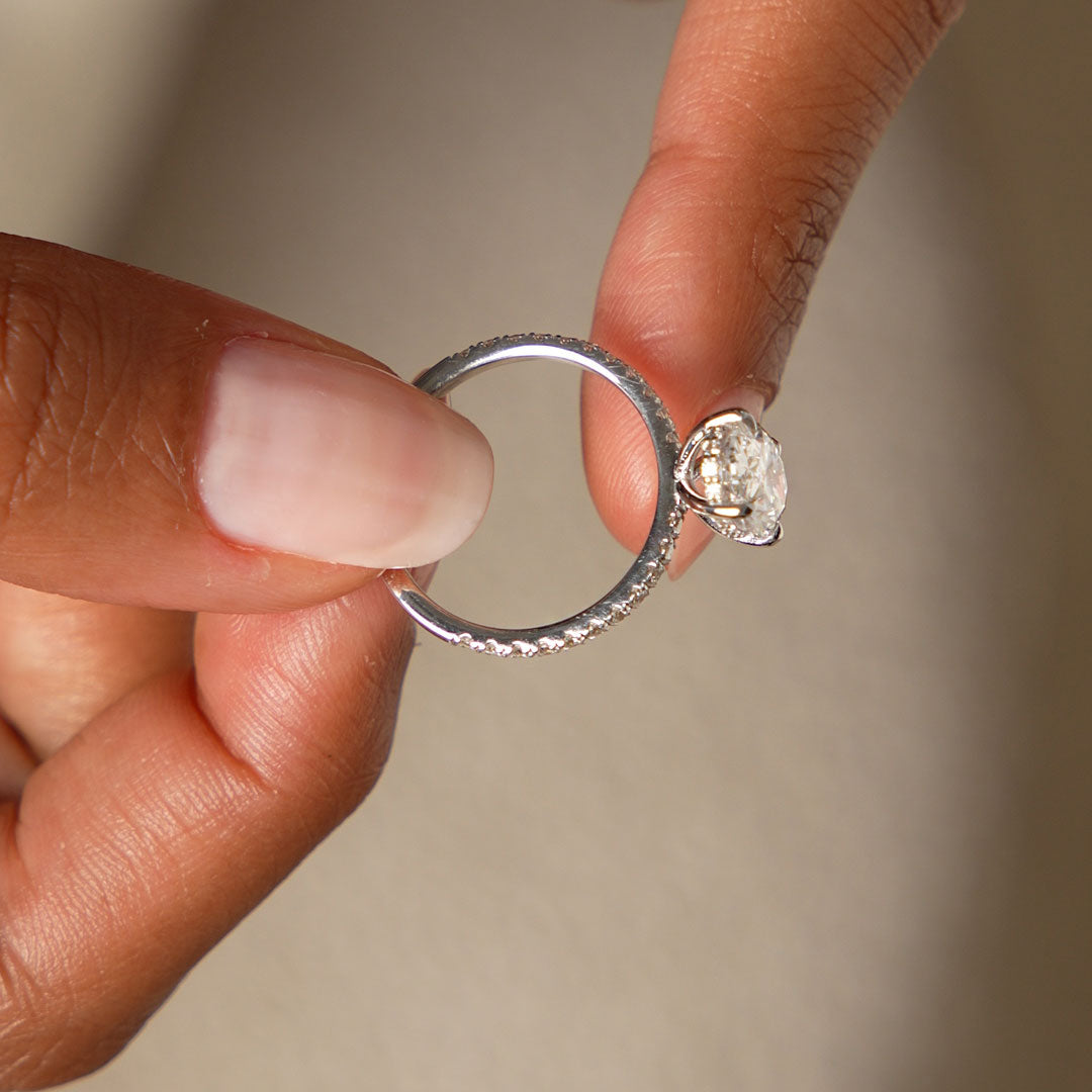Oval Shaped Lab Grown Diamond Pave Setting with Hidden Halo