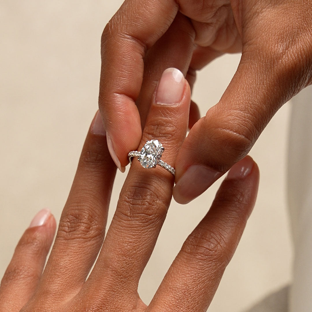 Oval Shaped Lab Grown Diamond Pave Setting with Hidden Halo