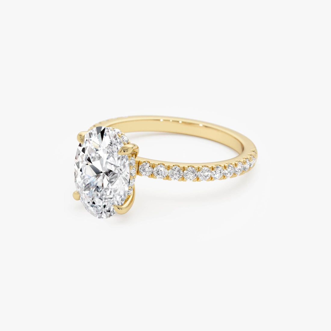 Oval Shaped Lab Grown Diamond Pave Setting with Hidden Halo