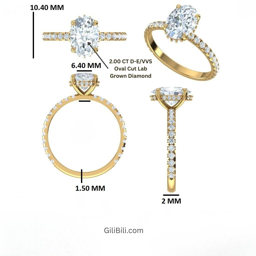 Oval Shaped Lab Grown Diamond Pavé Setting with Hidden Halo