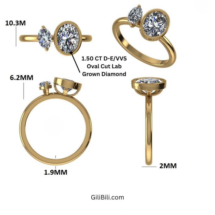 Oval Shaped Lab Grown Diamond Toi et Moi Ring
