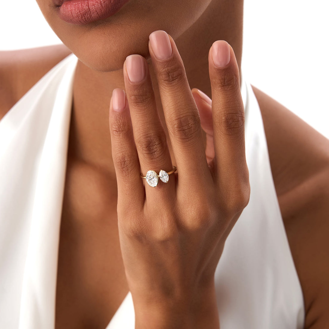 Oval Shaped Lab Grown Diamond Toi et Moi Ring