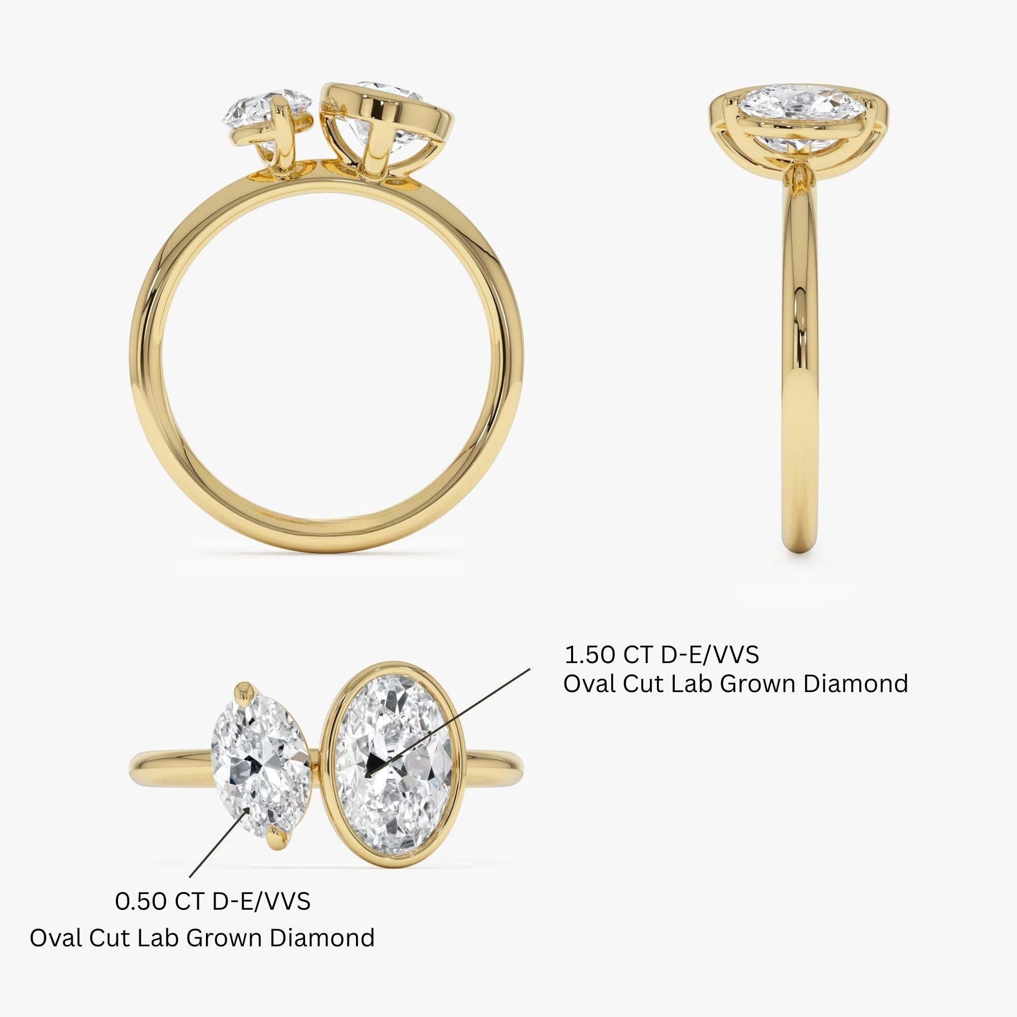 Oval Shaped Lab Grown Diamond Toi et Moi Ring