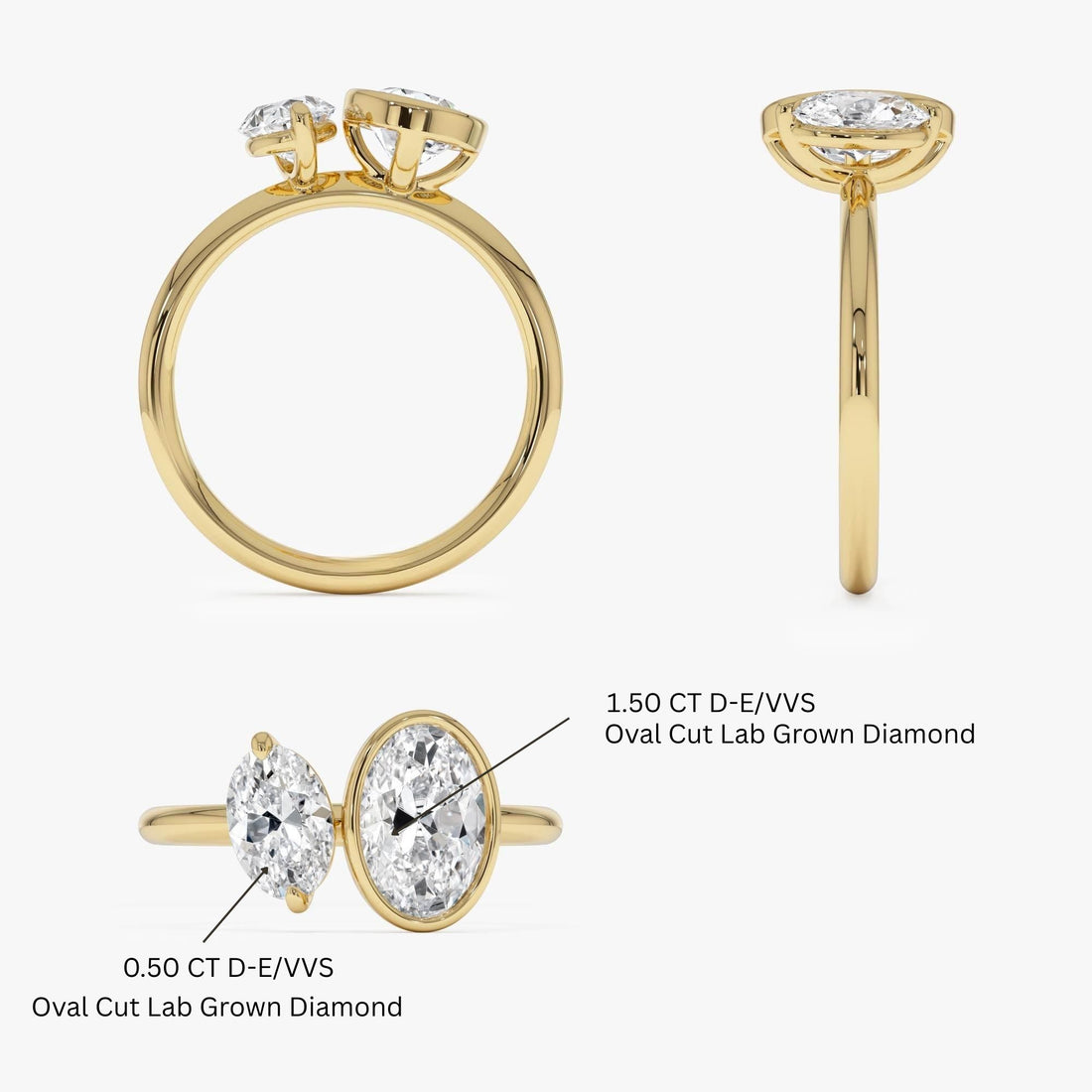 Oval Shaped Lab Grown Diamond Toi et Moi Ring