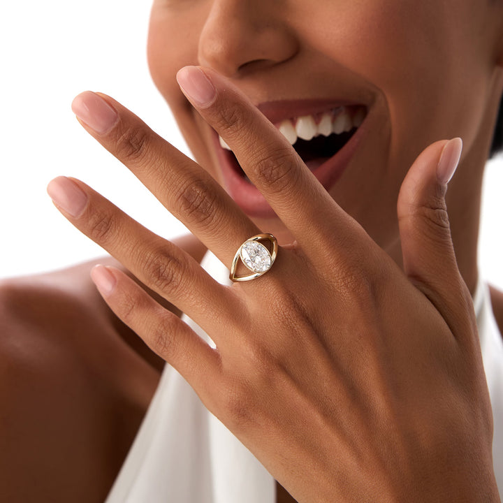 Oval Shaped Split Shank Lab Grown Diamond Engagement Ring