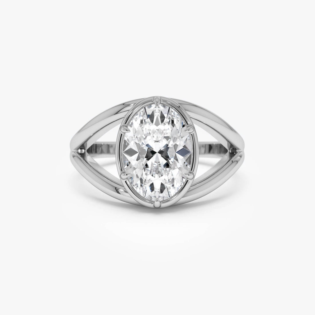 Oval Shaped Split Shank Lab Grown Diamond Engagement Ring