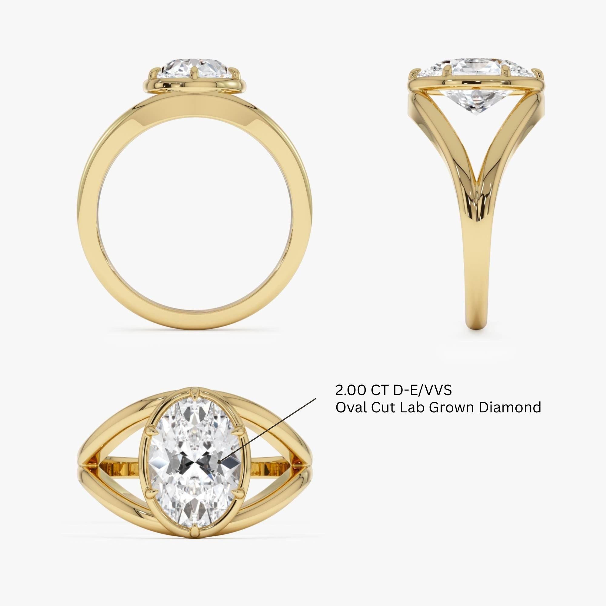 Oval Shaped Split Shank Lab Grown Diamond Engagement Ring
