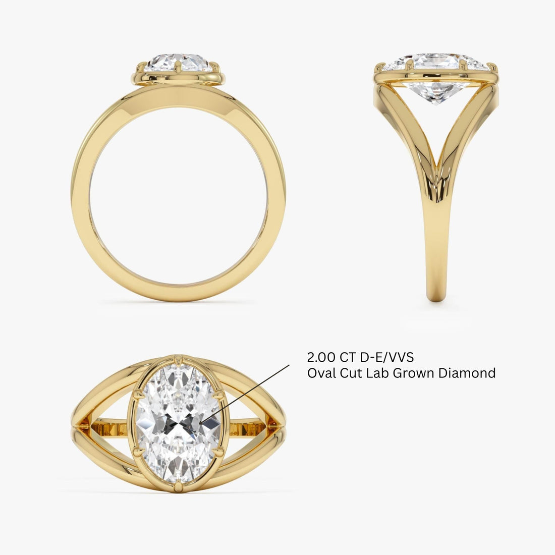 Oval Shaped Split Shank Lab Grown Diamond Engagement Ring