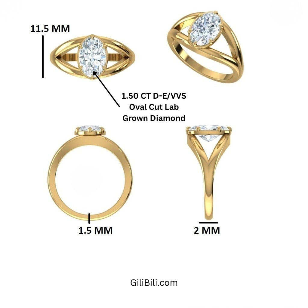 Oval Shaped Split Shank Lab Grown Diamond Engagement Ring