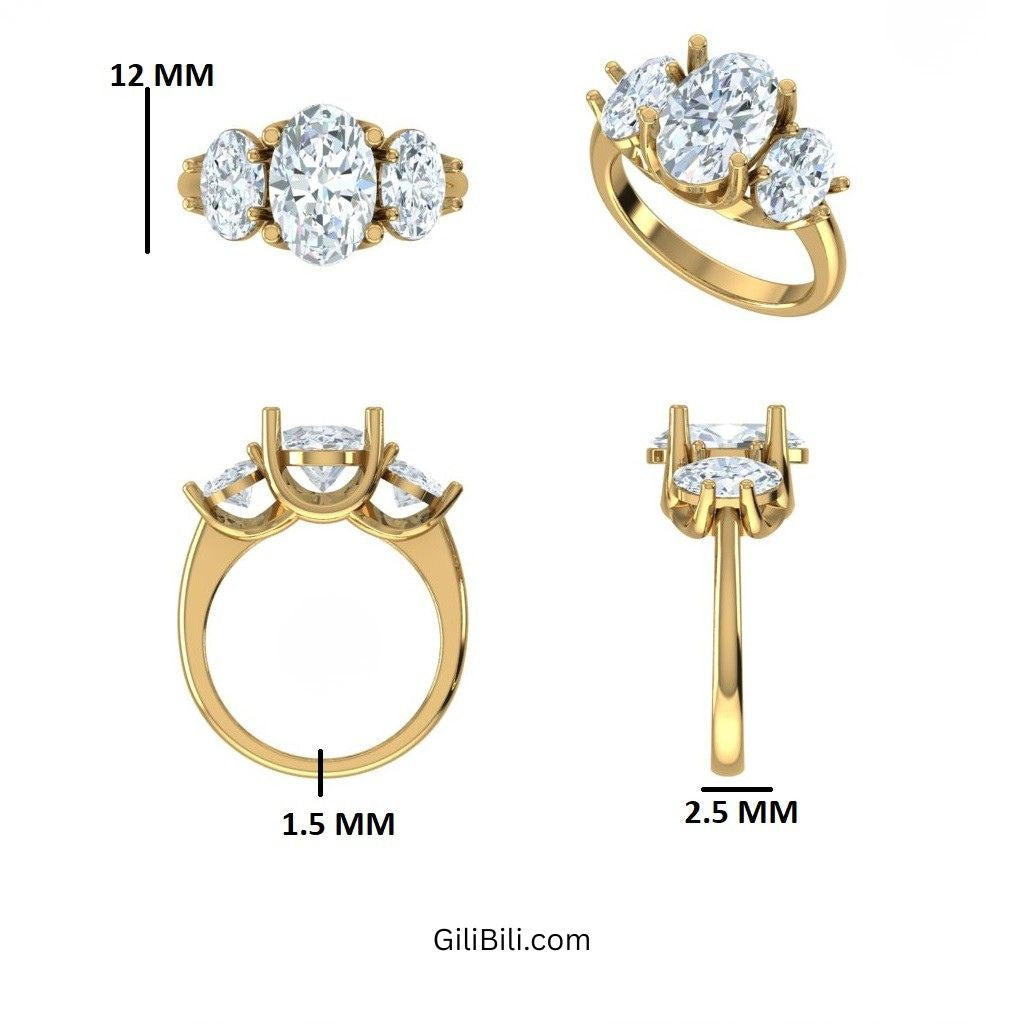 Oval Three Stone Diamond Engagement Ring