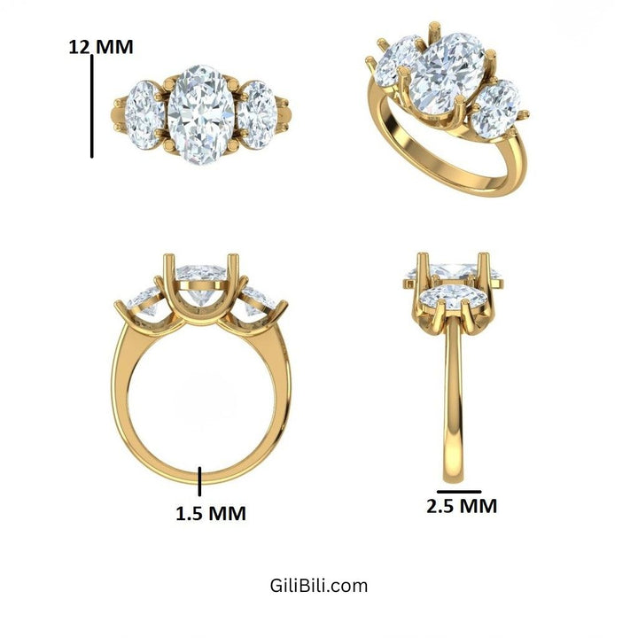 Oval Three Stone Diamond Engagement Ring
