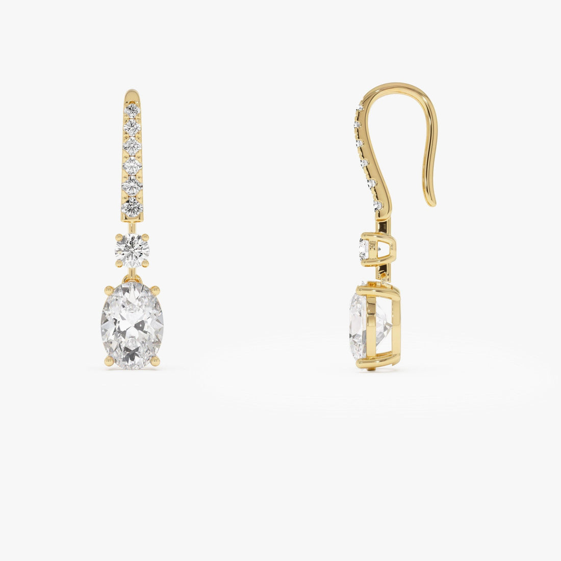 Oval and Round Lab Grown Diamond Drop Earrings