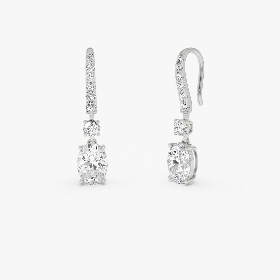 Oval and Round Lab Grown Diamond Drop Earrings