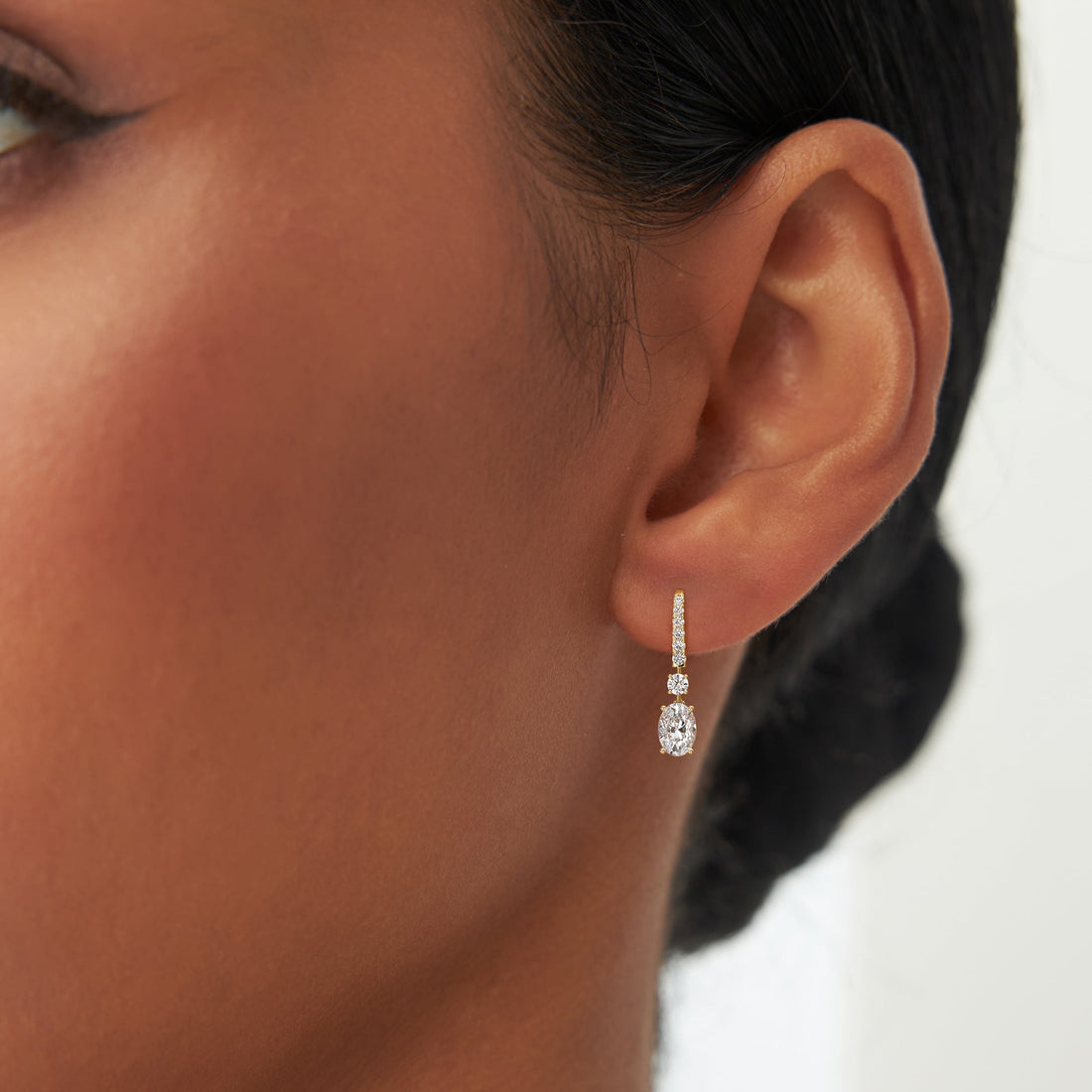 Oval and Round Lab Grown Diamond Drop Earrings
