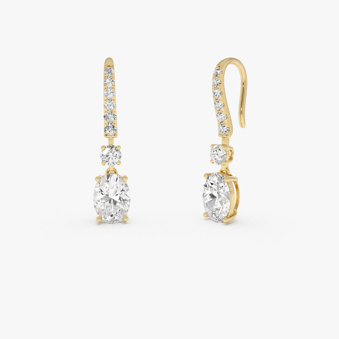 Oval and Round Lab Grown Diamond Drop Earrings