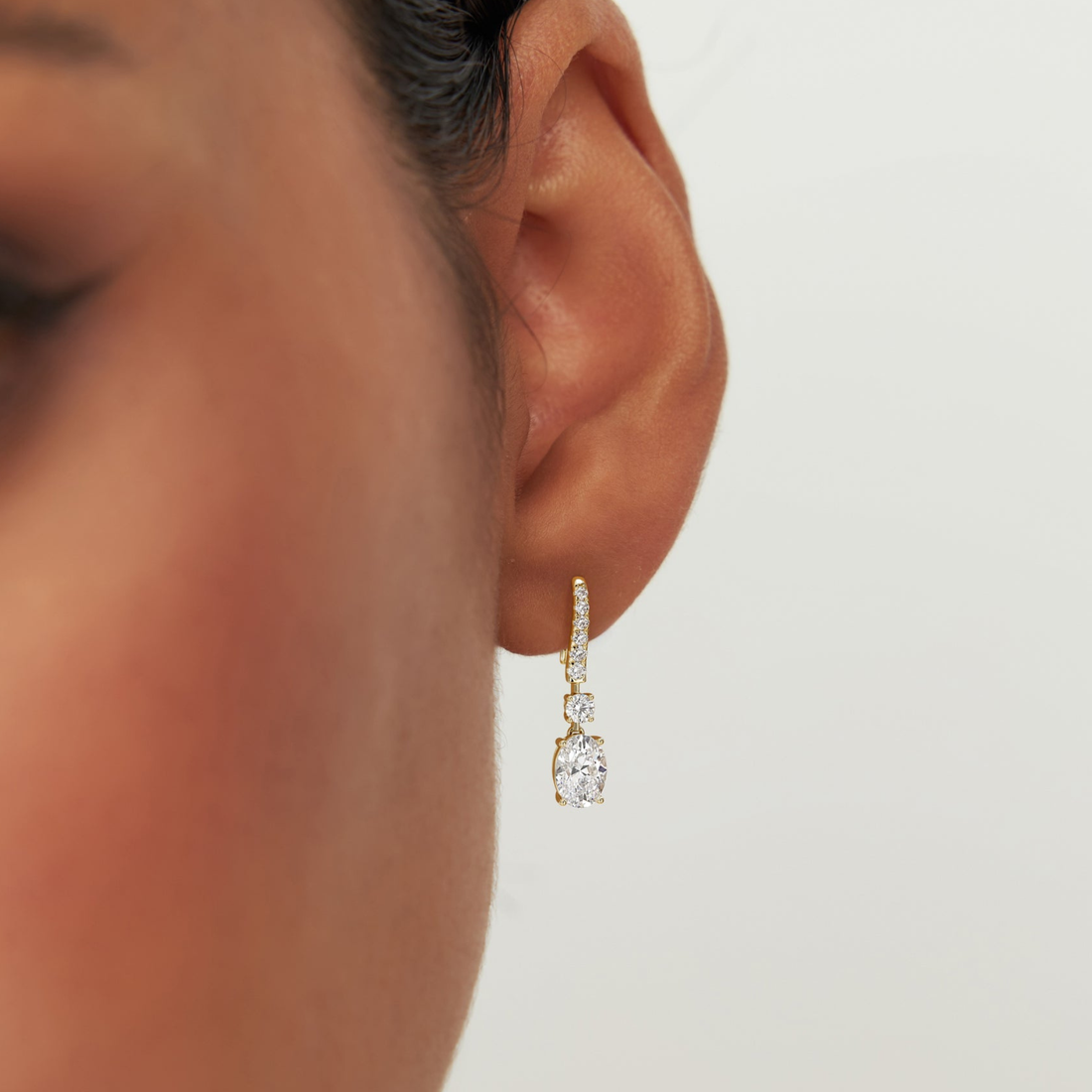 Oval and Round Lab Grown Diamond Drop Earrings