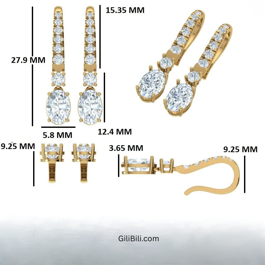 Oval and Round Lab Grown Diamond Drop Earrings