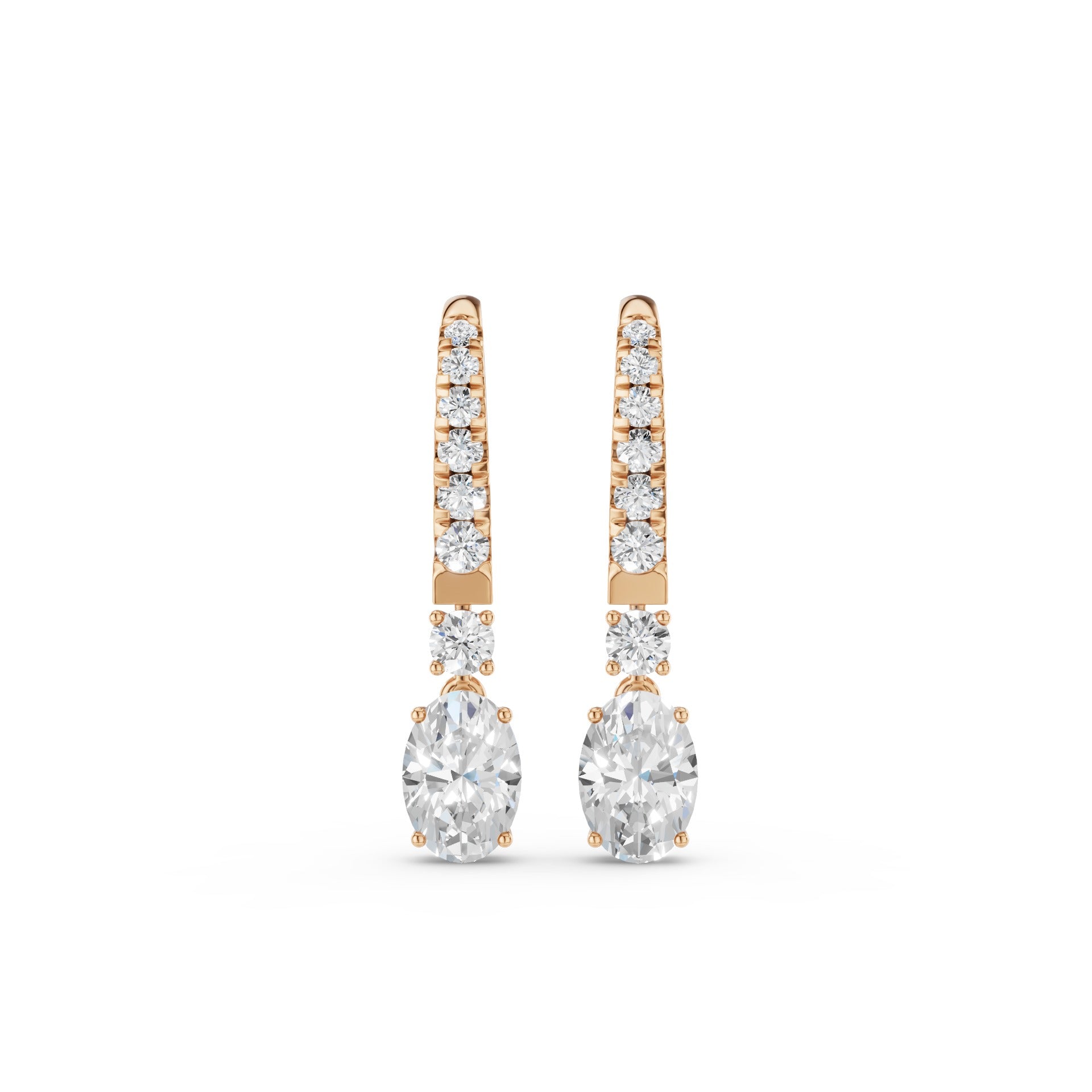 Oval and Round Lab Grown Diamond Drop Earrings