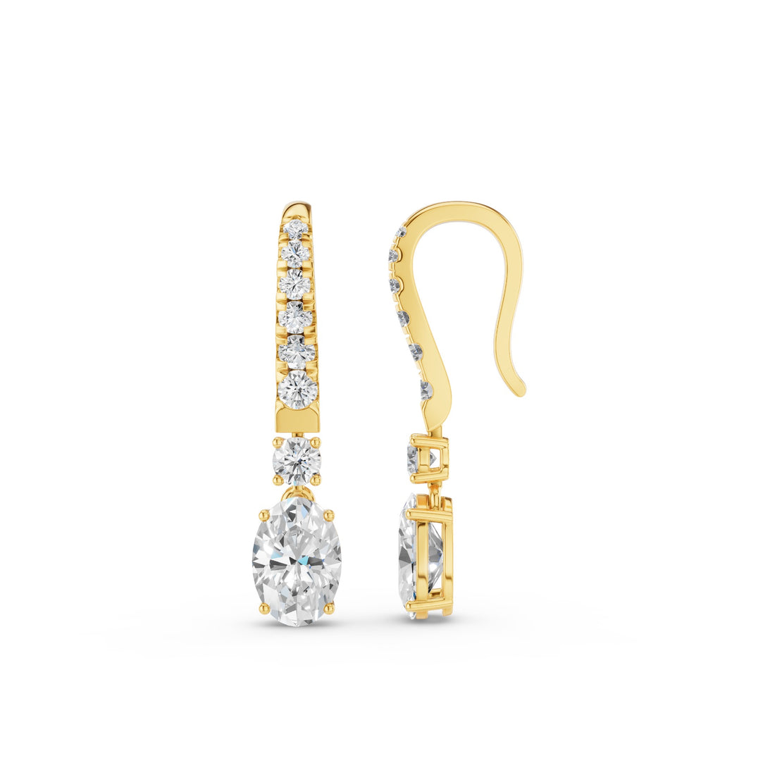 Oval and Round Lab Grown Diamond Drop Earrings