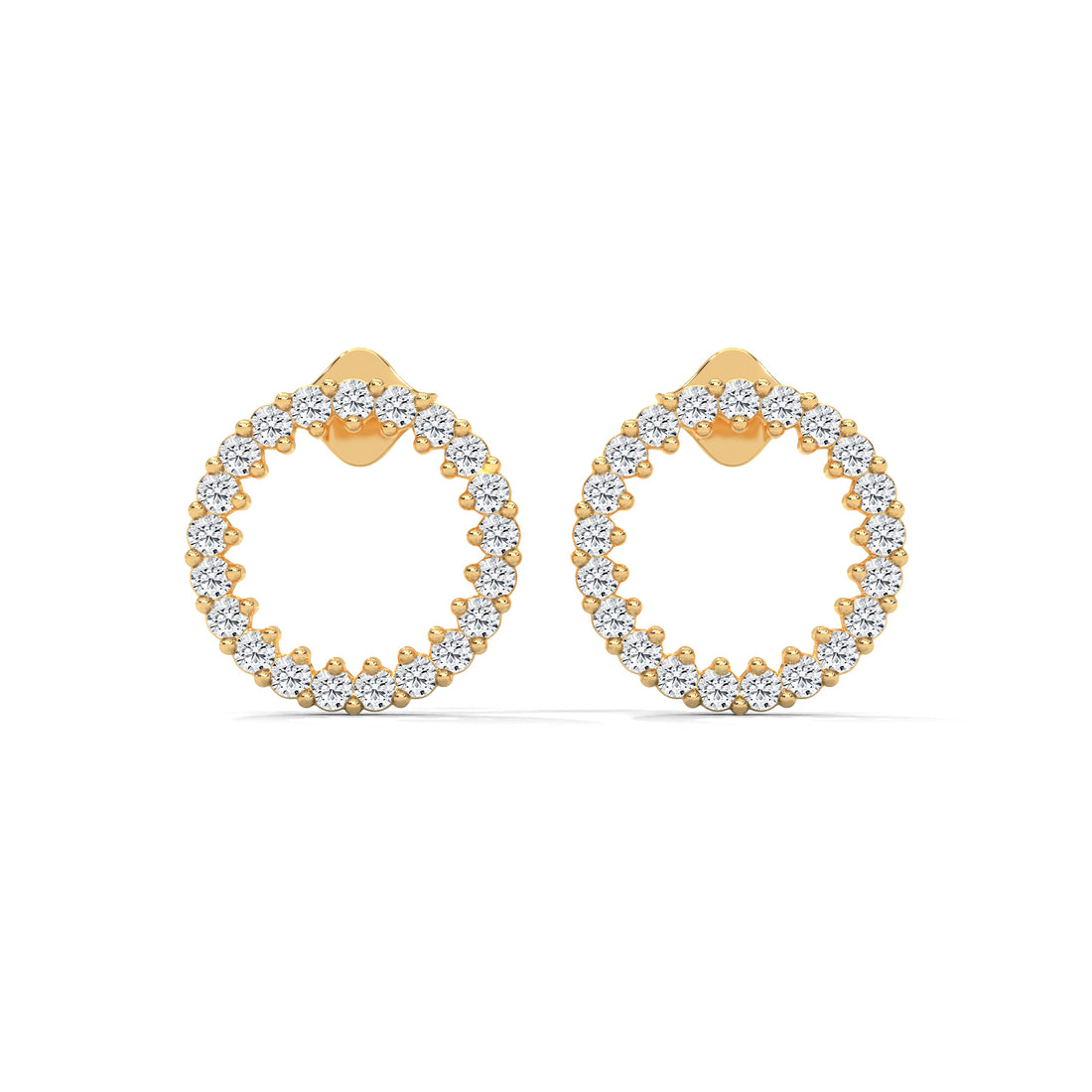 Gold hoop earrings with diamond accents on a white background