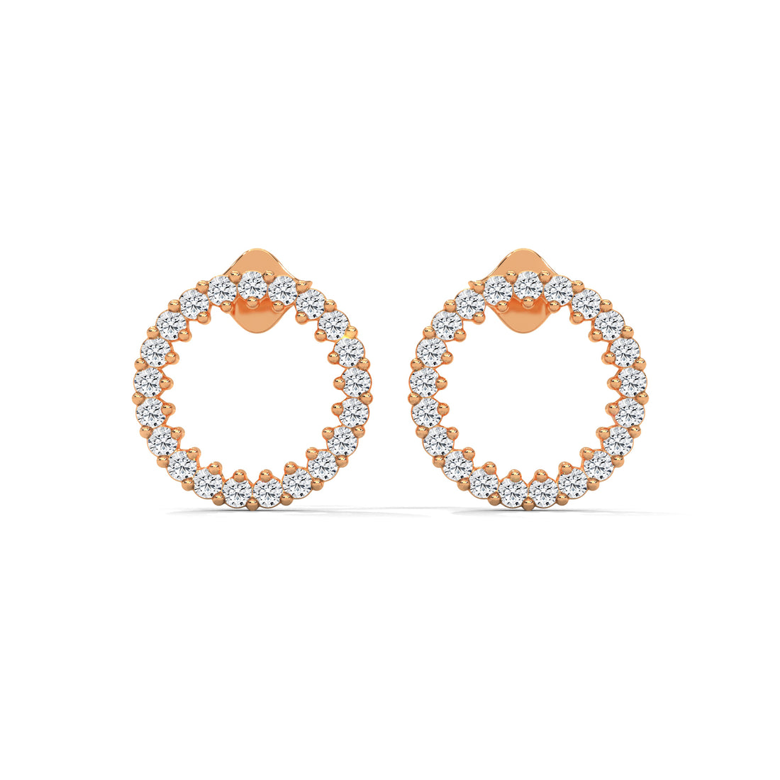 Rose gold hoop earrings with diamond accents on a white background