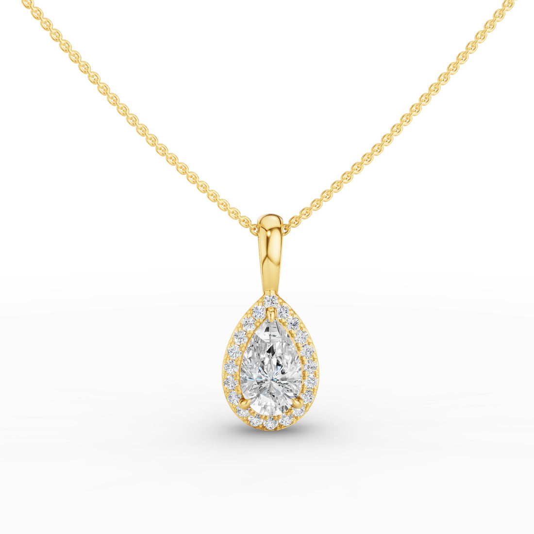 Pear Shape Halo Set Lab Diamond Necklace