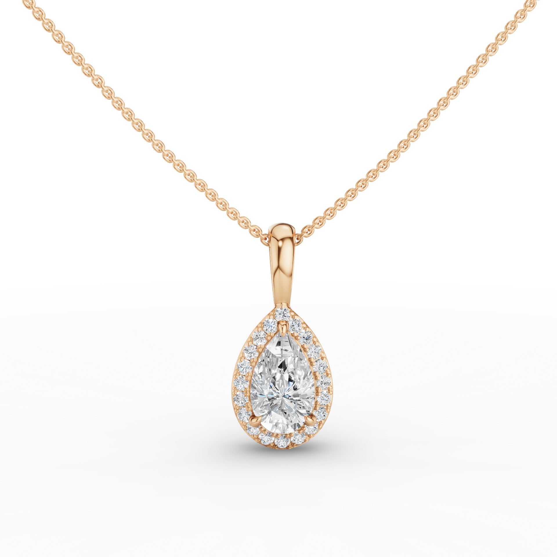 Pear Shape Halo Set Lab Diamond Necklace