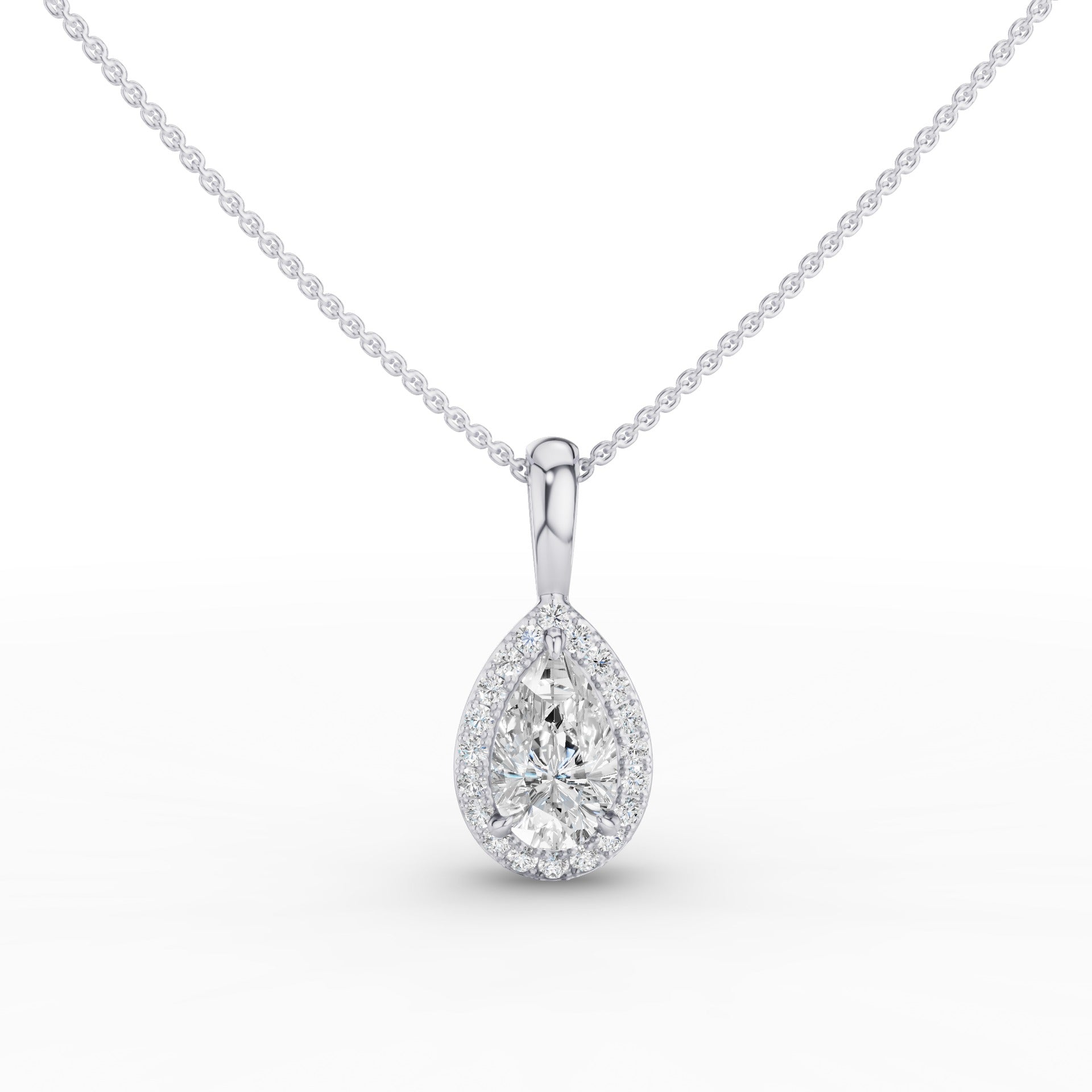 Pear Shape Halo Set Lab Diamond Necklace