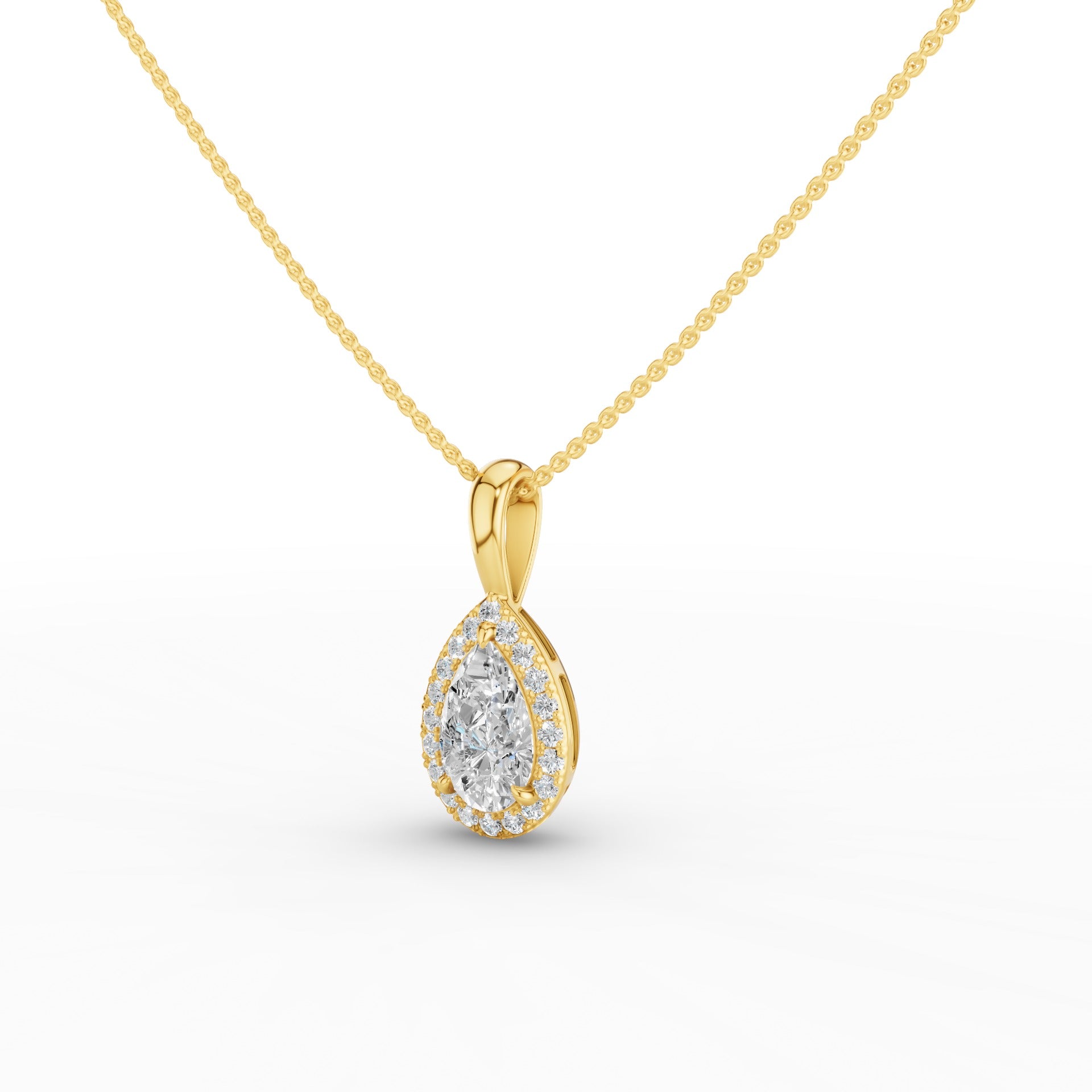 Pear Shape Halo Set Lab Diamond Necklace
