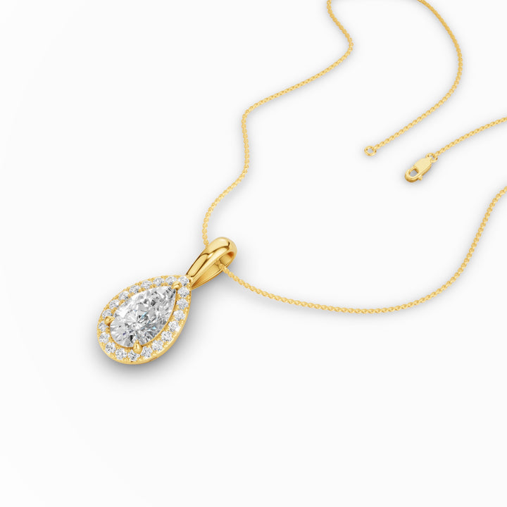 Pear Shape Halo Set Lab Diamond Necklace
