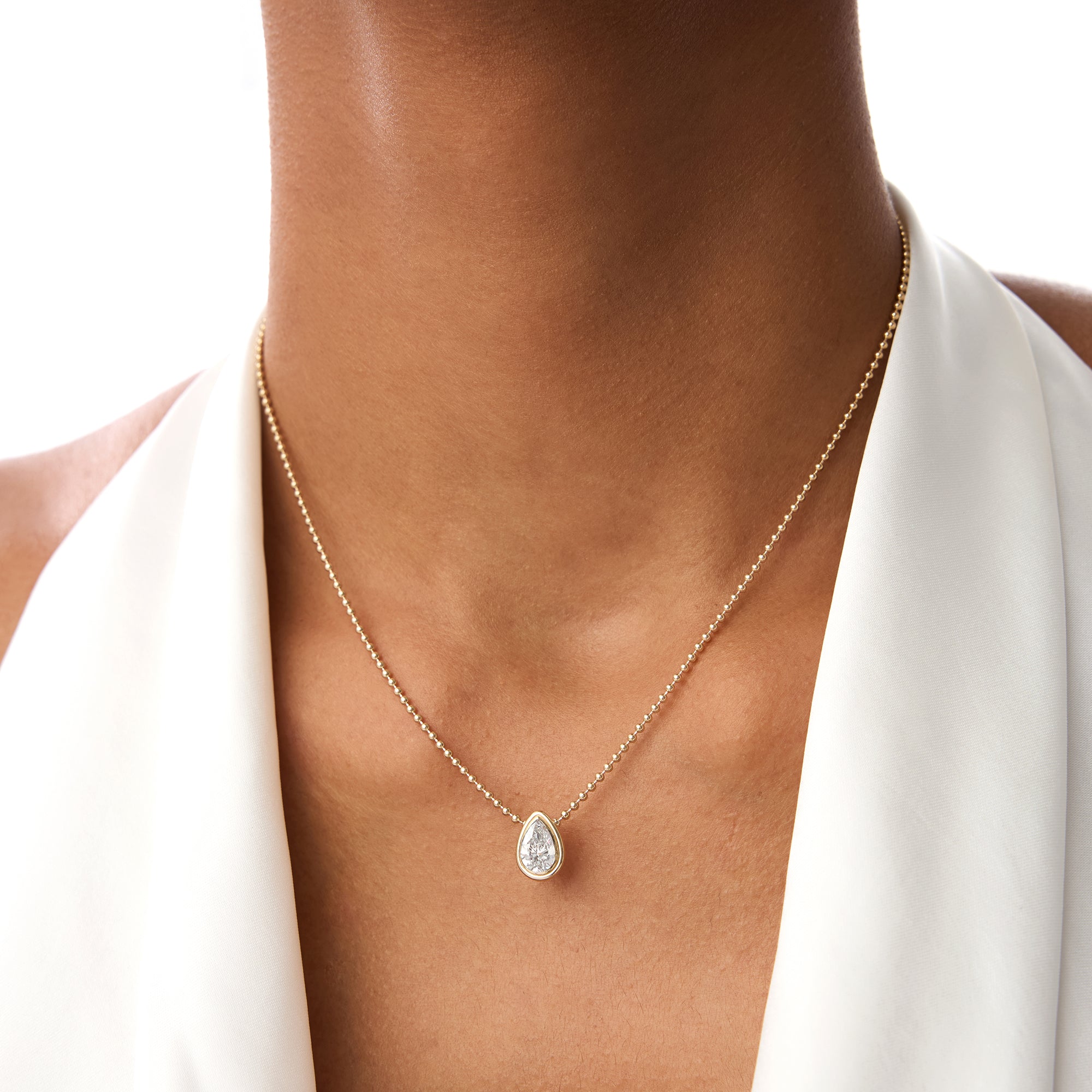 Pear Shape Bezel Set Beaded Necklace