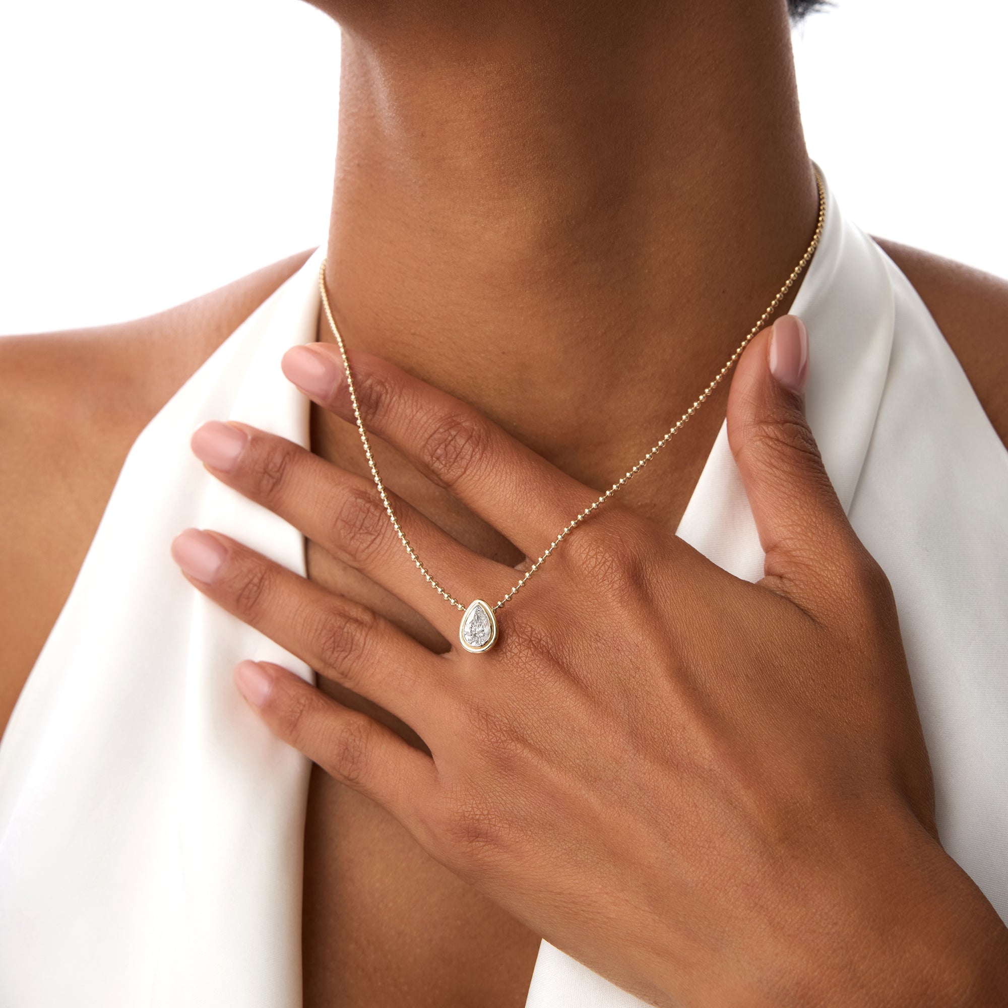Pear Shape Bezel Set Beaded Necklace