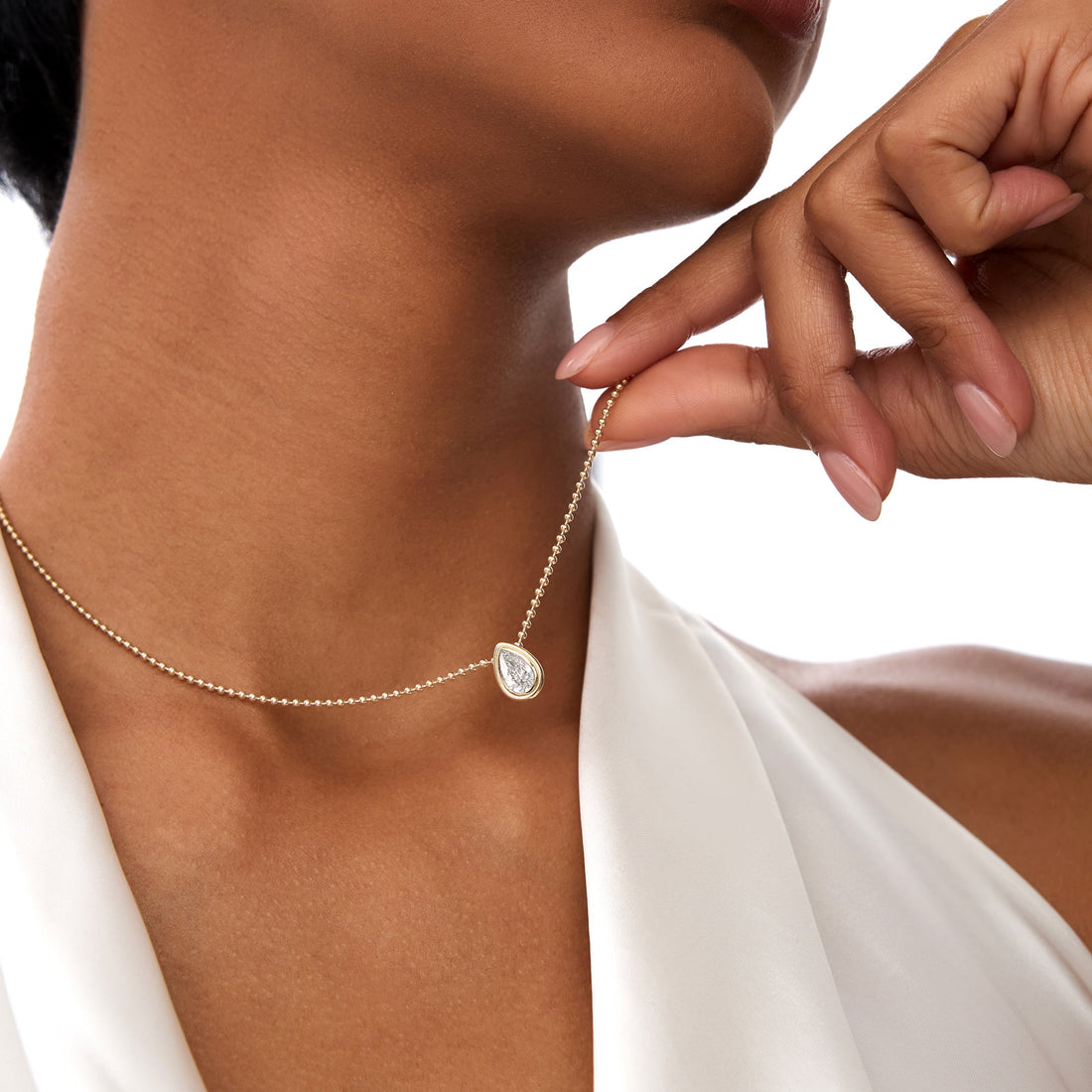 Pear Shape Bezel Set Beaded Necklace