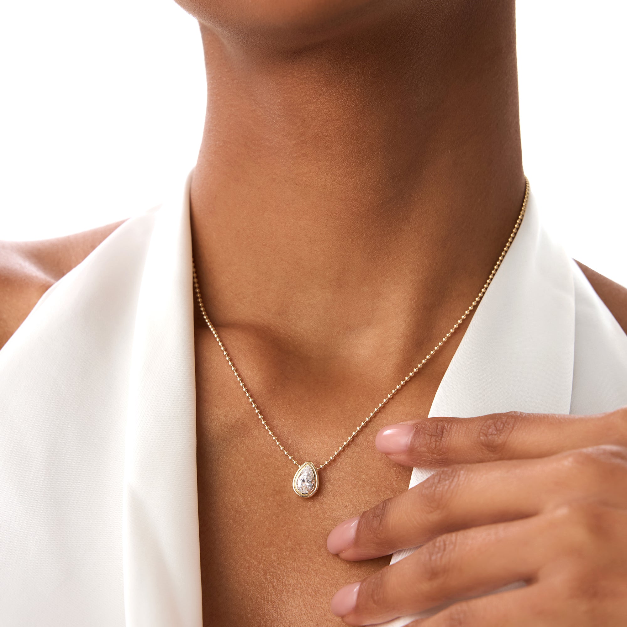 Pear Shape Bezel Set Beaded Necklace