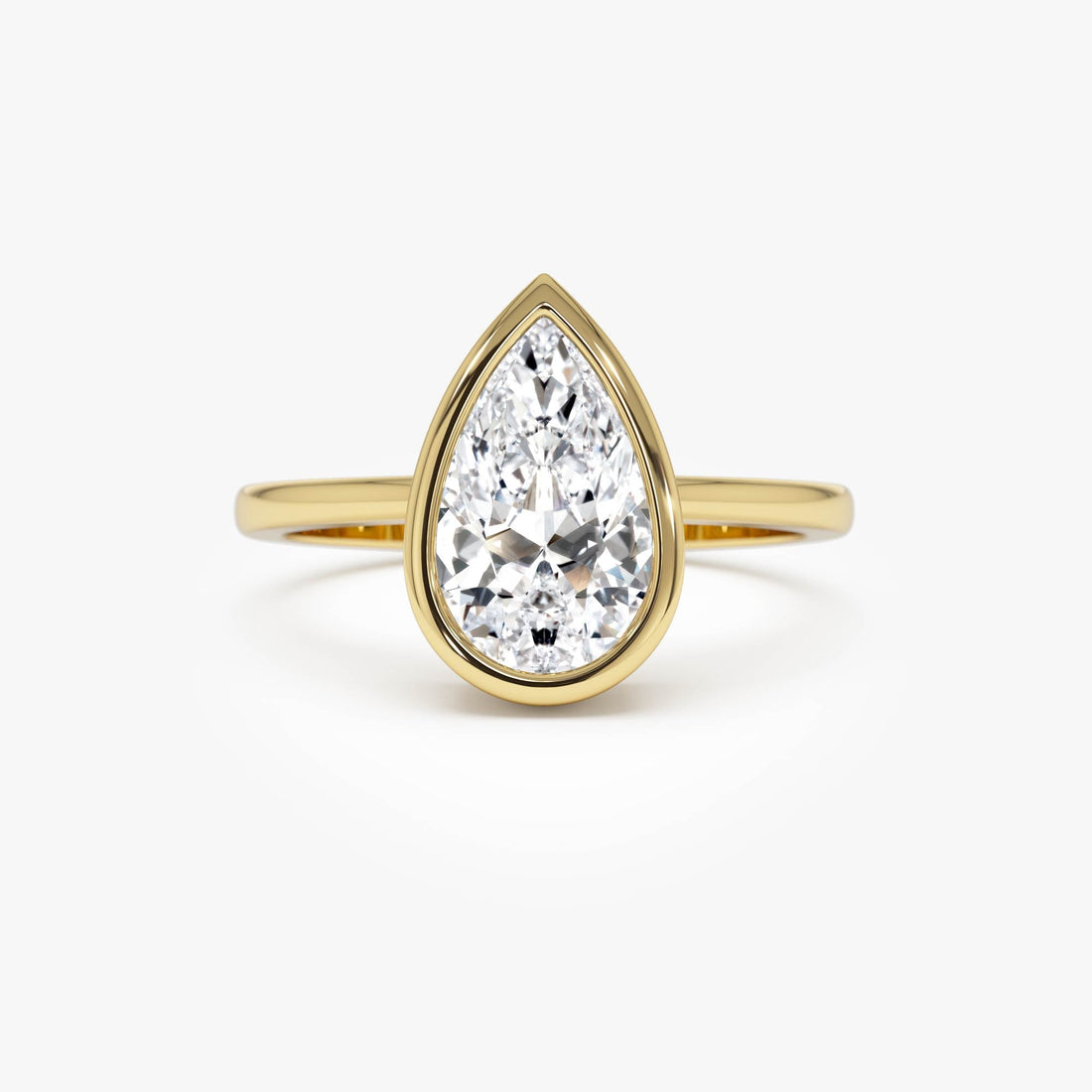 Pear Shape Bezel Setting Lab Grown Diamond Engagement Ring