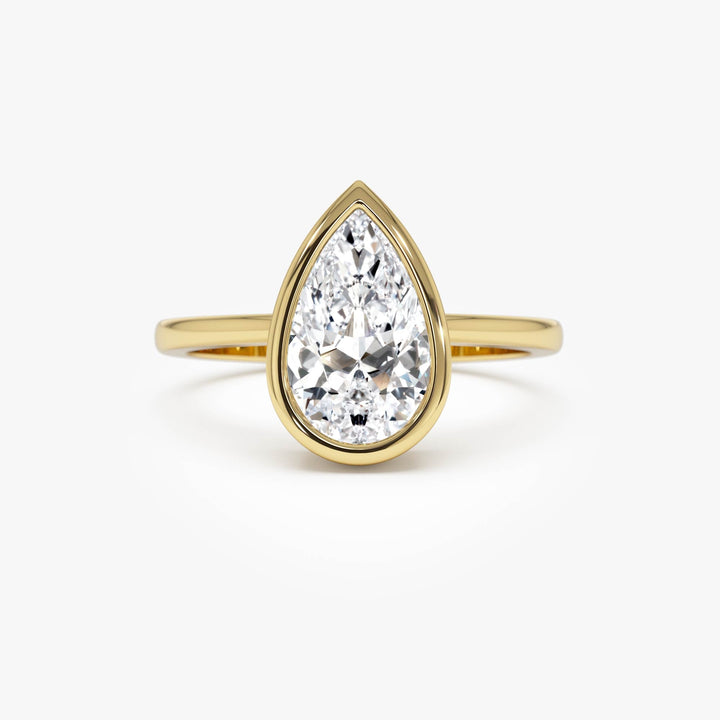 Pear Shape Bezel Setting Lab Grown Diamond Engagement Ring