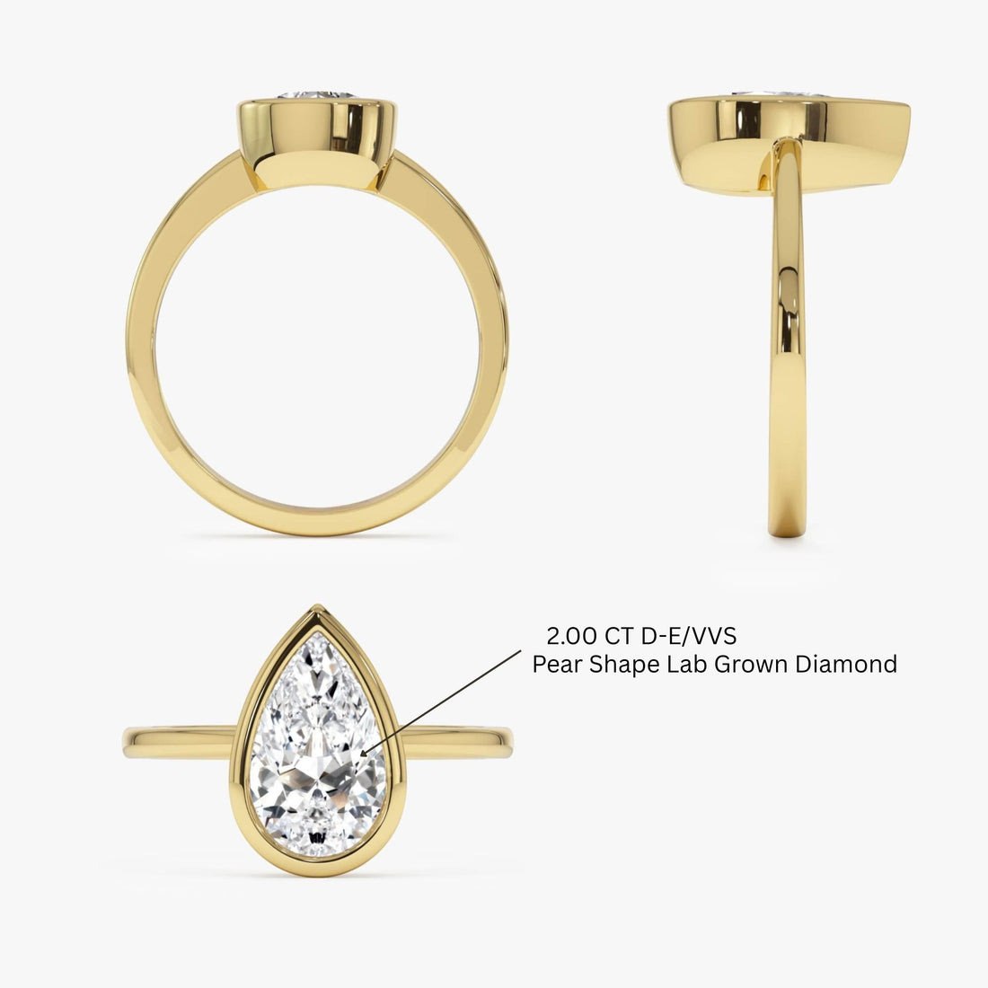 Pear Shape Bezel Setting Lab Grown Diamond Engagement Ring