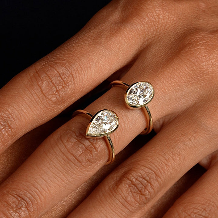 Pear Shape Bezel Setting Lab Grown Diamond Engagement Ring
