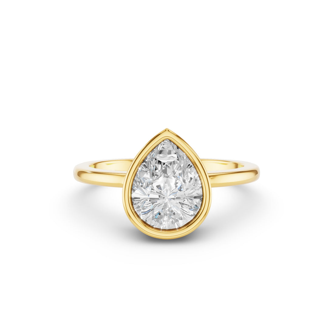 Pear Shape Bezel Setting Lab Grown Diamond Engagement Ring